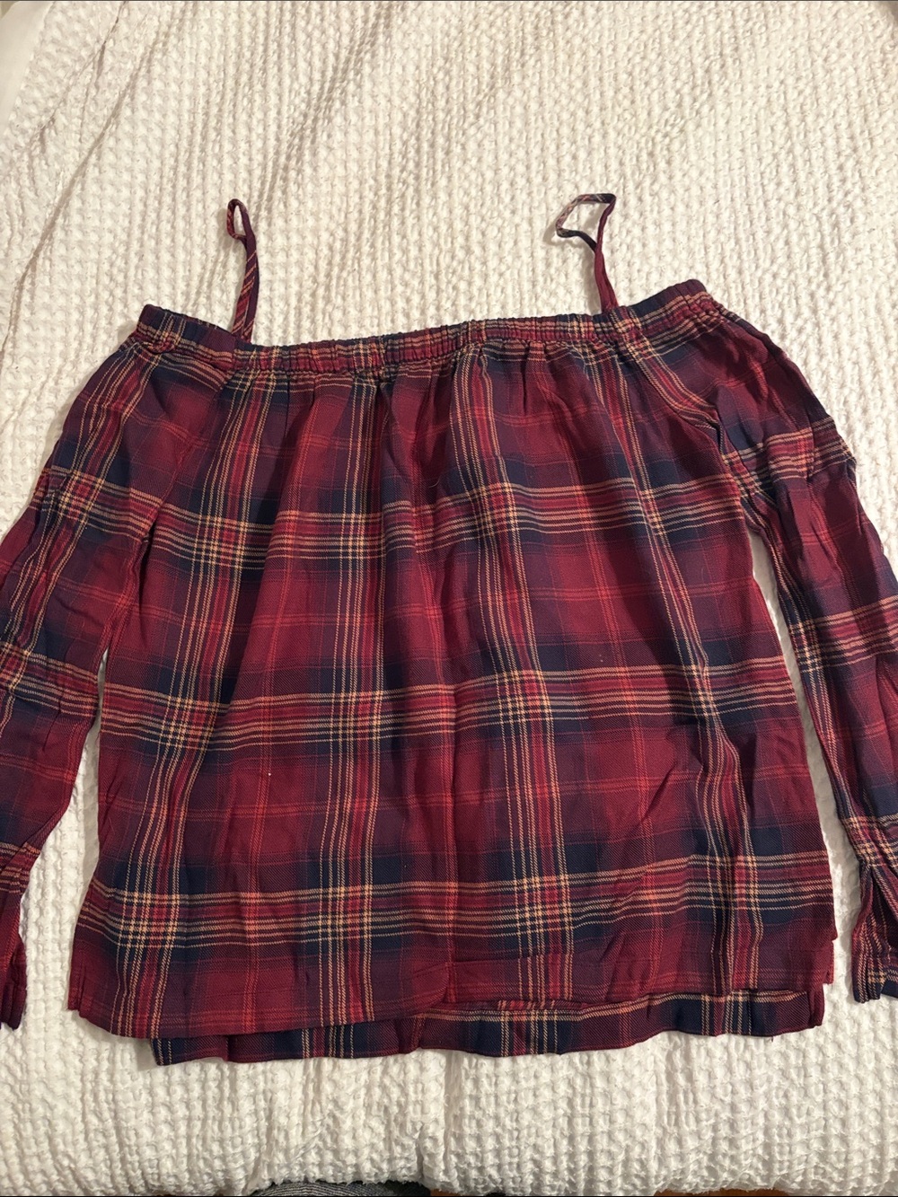 Anthropologie Red Plaid Off-Shoulder Women's Shirt